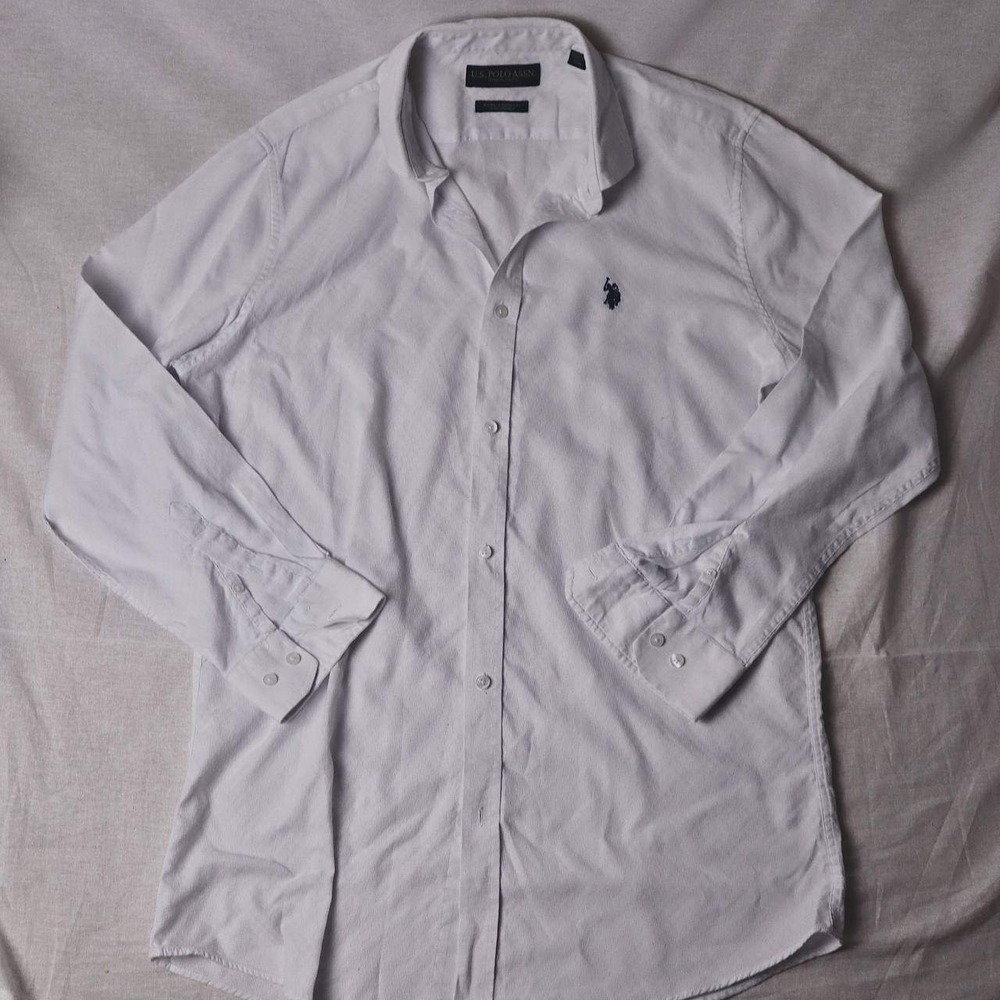 US Polo Assn Mens White Wrinkle Resistant Dress Shirt Long Sleeve 16.5 34/35 - Picture 2 of 7